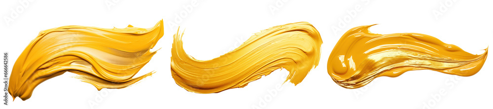 brush stroke of golden acrylic paint, set, isolated brush stroke of golden acrylic paint, set, isolated