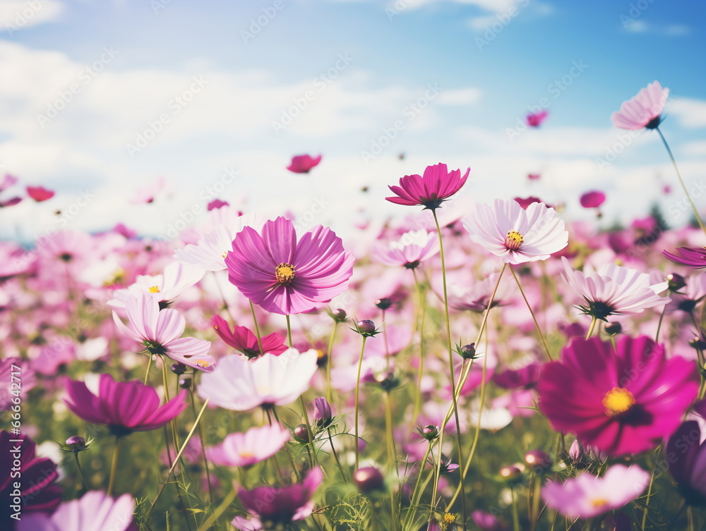 Vivid Beauty: Close-up Photography of African Daisy in a Sea of Blue Sky and White Clouds Vivid Beauty: Close-up Photography of African Daisy in a Sea of Blue Sky and White Clouds