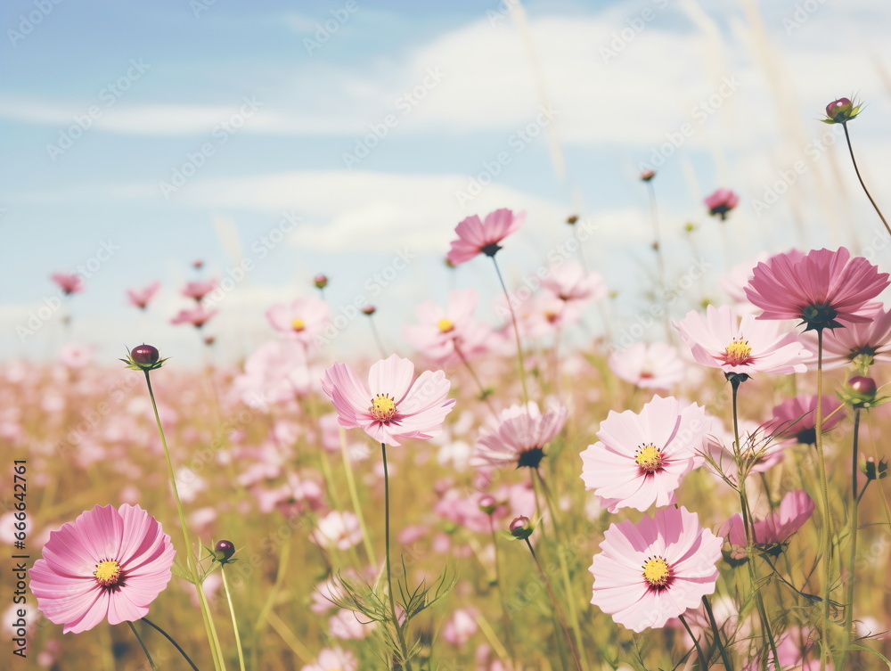 Vivid Beauty: Close-up Photography of African Daisy in a Sea of Blue Sky and White Clouds Vivid Beauty: Close-up Photography of African Daisy in a Sea of Blue Sky and White Clouds