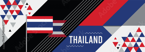 Flag of Thailand national or Independence day design for thai celebration. Modern retro design with abstract geometric  icons. Vector illustration.