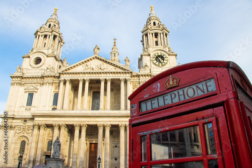 St Paul's Cathedral and a red telephone box in London, the UK