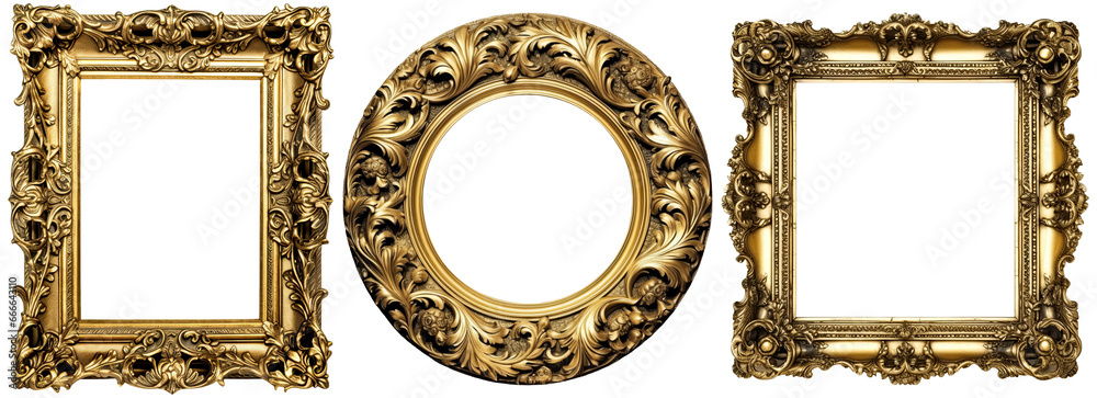 PNG Ornate golden picture frame baroque style isolated on transparent background. High quality full size frames - obrazy, fototapety, plakaty 