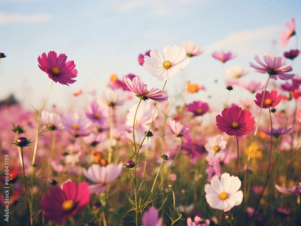 Vivid Beauty: Close-up Photography of African Daisy in a Sea of Blue Sky and White Clouds Vivid Beauty: Close-up Photography of African Daisy in a Sea of Blue Sky and White Clouds