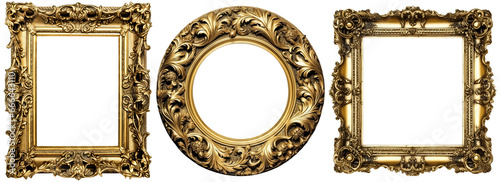 PNG Ornate golden picture frame baroque style isolated on transparent background. High quality full size frames photo