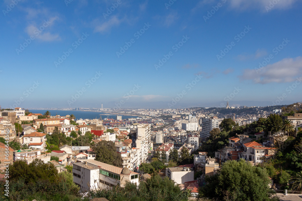 Algiers, Alger, Algeria : Beautiful panorama. Sunny day. Perfect blue sky.