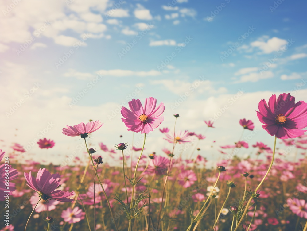 Vivid Beauty: Close-up Photography of African Daisy in a Sea of Blue Sky and White Clouds Vivid Beauty: Close-up Photography of African Daisy in a Sea of Blue Sky and White Clouds