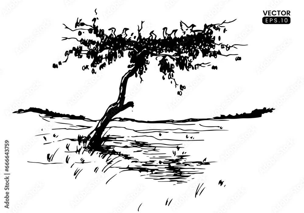 Hand drawn vector illustration. tree sketch vector formats Hand drawn vector illustration. tree sketch vector formats