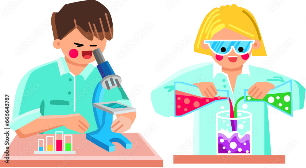 school kids science experiment vector. young learning, lab chemistry, laboratory knowledge school kids science experiment character. people flat cartoon illustration school kids science experiment vector. young learning, lab chemistry, laboratory knowledge school kids science experiment character. people flat cartoon illustration
