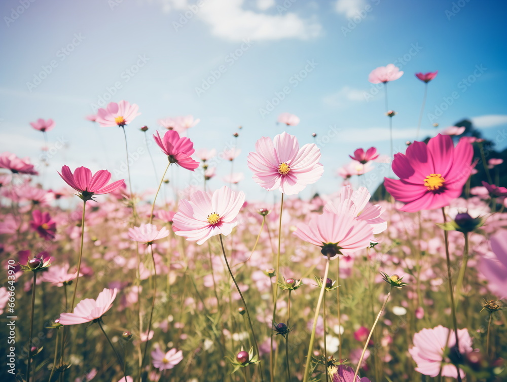 Vivid Beauty: Close-up Photography of African Daisy in a Sea of Blue Sky and White Clouds Vivid Beauty: Close-up Photography of African Daisy in a Sea of Blue Sky and White Clouds