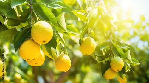 Ripe yellow lemons on lemon tree