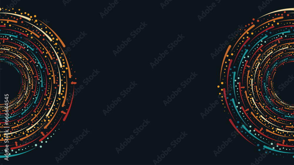 Abstract spiral multi color round vortex symbol background. This minimalist style logo type simple background can be used as a banner or mandala. 