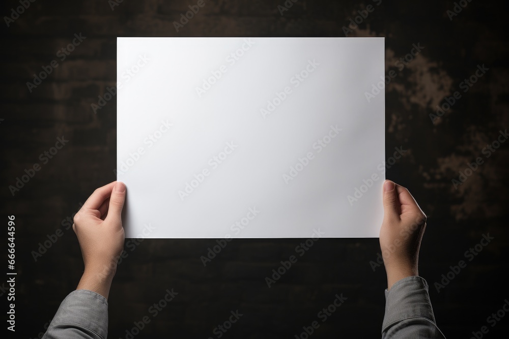 Hand holding a blank paper with isolate background. Generative AI Hand holding a blank paper with isolate background. Generative AI