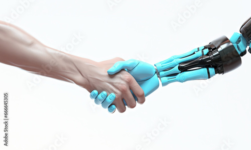 Robot hand shake with human hand. © eun kim