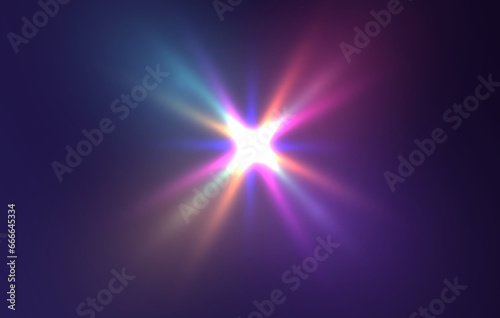 Star rays of light, prism refraction, lens flare, crystal glass reflection effect. Prism vector, realistic light leak effect with spectral flare. Bright light banner, poster, template.