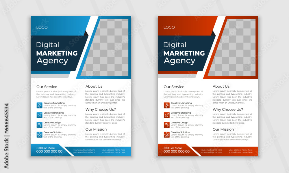 Naklejka premium Creative digital vector marketing agency flyer design template, cover modern layout, annual report, poster, flyer in A4 with colorful business proposal, promotion, advertise, publication, cover page.