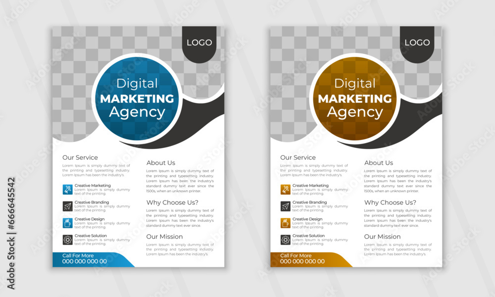 Naklejka premium Creative digital vector marketing agency flyer design template, cover modern layout, annual report, poster, flyer in A4 with colorful business proposal, promotion, advertise, publication, cover page.