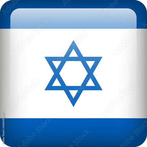 3d vector Israel flag glossy button. Israeli national emblem. Square icon with flag of Israel