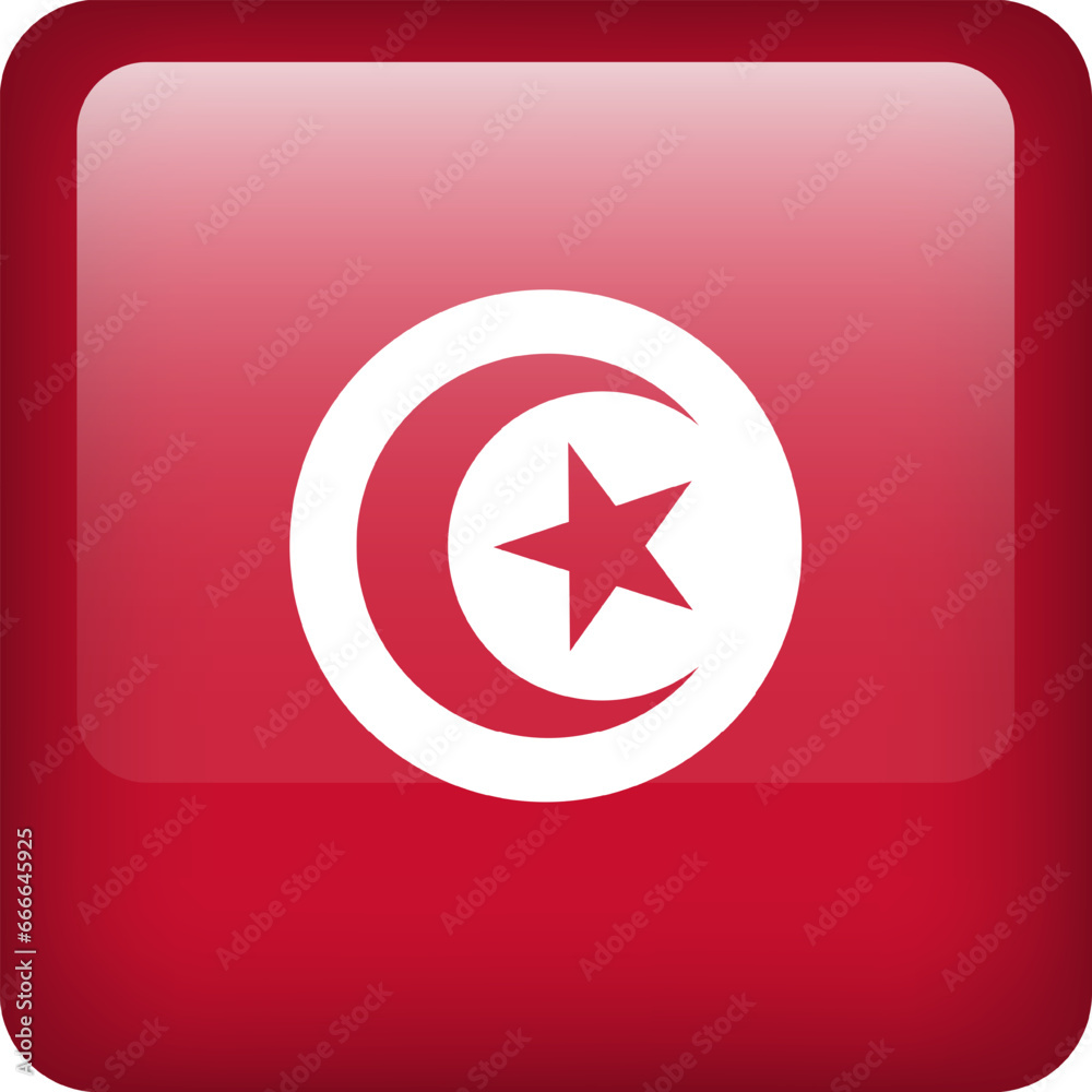 3d vector Tunisia flag glossy button. Tunisian national emblem. Square icon with flag of Tunisia 3d vector Tunisia flag glossy button. Tunisian national emblem. Square icon with flag of Tunisia