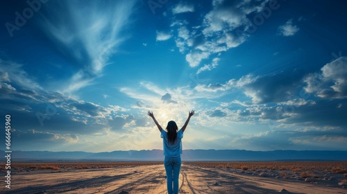 Traversing the Desert's Serenity: A Journey Under the Expansive Blue Sky 