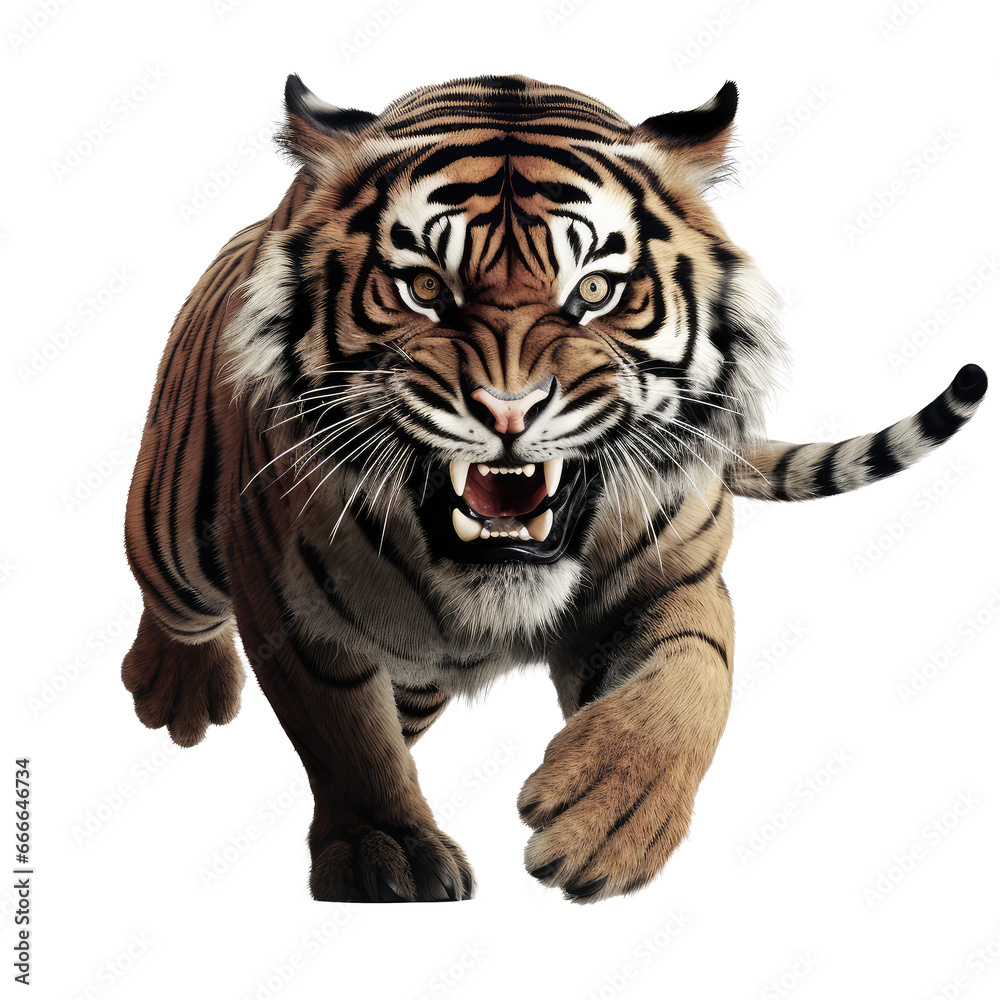 tiger walking isolated on white