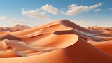 A rippling sea of golden sand stretches endlessly towards the vibrant blue sky, as if a painting come to life in the rugged beauty of the sahara desert's windswept ergs and towering blowouts