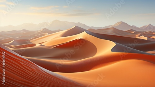 As fiery sun sets over sahara, shifting sands of desert create a breathtaking landscape of natural beauty, with towering dunes and rugged mountains merging seamlessly into the endless expanse of sky
