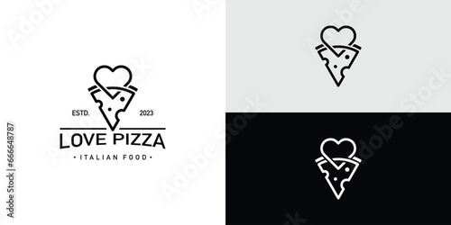 Love pizza logo design, pizzeria design vector illustration.