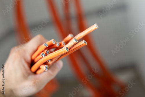 Cuadro en lienzo Fiber optic cable prepared for connection.