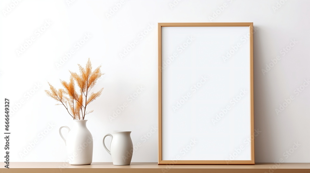 Fresh Minimalism: White Background with Green Plants and Blank Picture Frame Design Template Fresh Minimalism: White Background with Green Plants and Blank Picture Frame Design Template