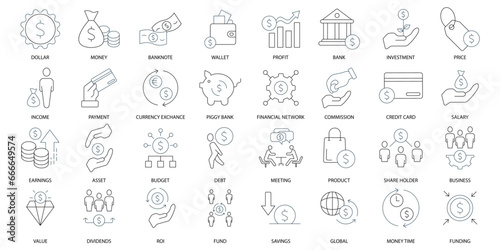 Dollar icons set. Set of editable stroke icons.Vector set of Dollar