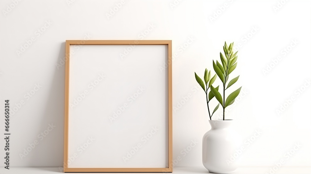 Fresh Minimalism: White Background with Green Plants and Blank Picture Frame Design Template Fresh Minimalism: White Background with Green Plants and Blank Picture Frame Design Template