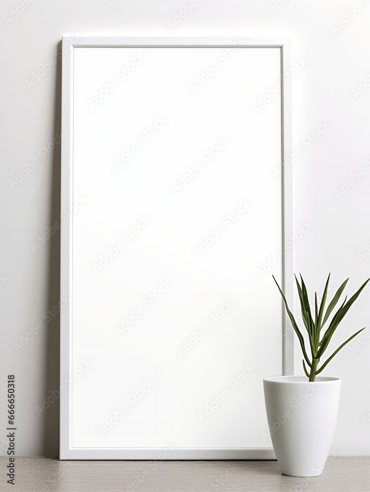 Fresh Minimalism: White Background with Green Plants and Blank Picture Frame Design Template Fresh Minimalism: White Background with Green Plants and Blank Picture Frame Design Template