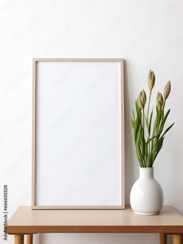 Fresh Minimalism: White Background with Green Plants and Blank Picture Frame Design Template Fresh Minimalism: White Background with Green Plants and Blank Picture Frame Design Template