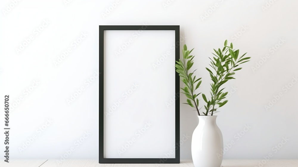 Fresh Minimalism: White Background with Green Plants and Blank Picture Frame Design Template Fresh Minimalism: White Background with Green Plants and Blank Picture Frame Design Template