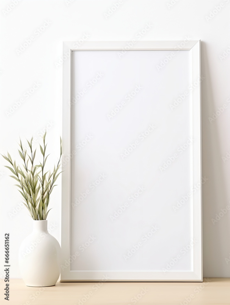 Fresh Minimalism: White Background with Green Plants and Blank Picture Frame Design Template Fresh Minimalism: White Background with Green Plants and Blank Picture Frame Design Template