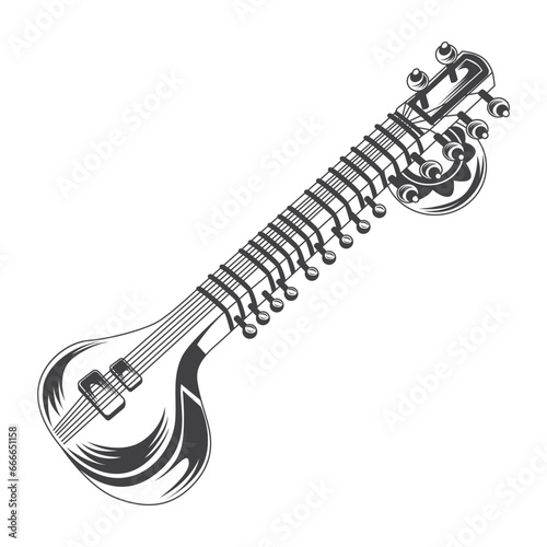 Retro Sitar Instrument Vector