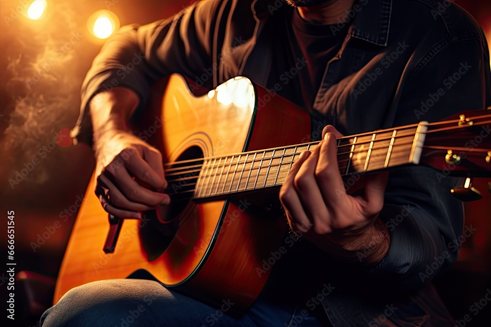 Obraz premium a person is playing an acoustic guitar Generative AI