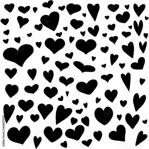 Big set of hand-drawn black hearts. Simple hearts. Doodle style. Vector illustration.