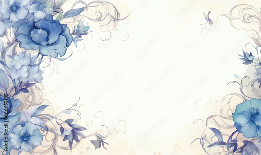Ornament floral background frame, watercolor illustration, pastel colors - obrazy, fototapety, plakaty 
