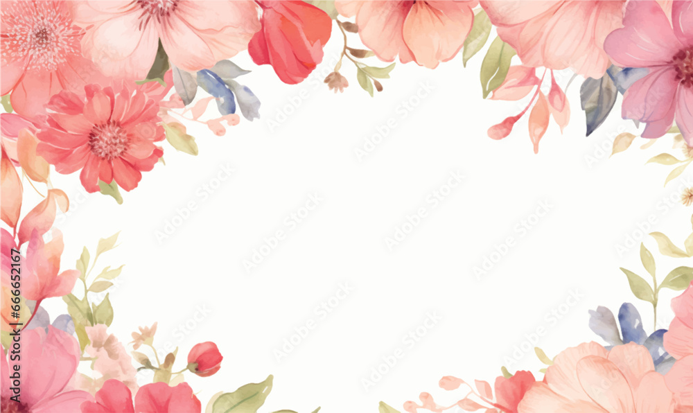 Ornament floral background frame, watercolor illustration, pastel colors