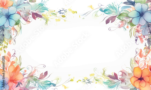 Ornament floral background frame, watercolor illustration, pastel colors