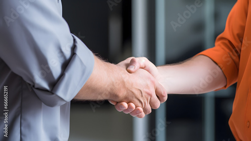 Repairman shaking hands with customer high resolution
