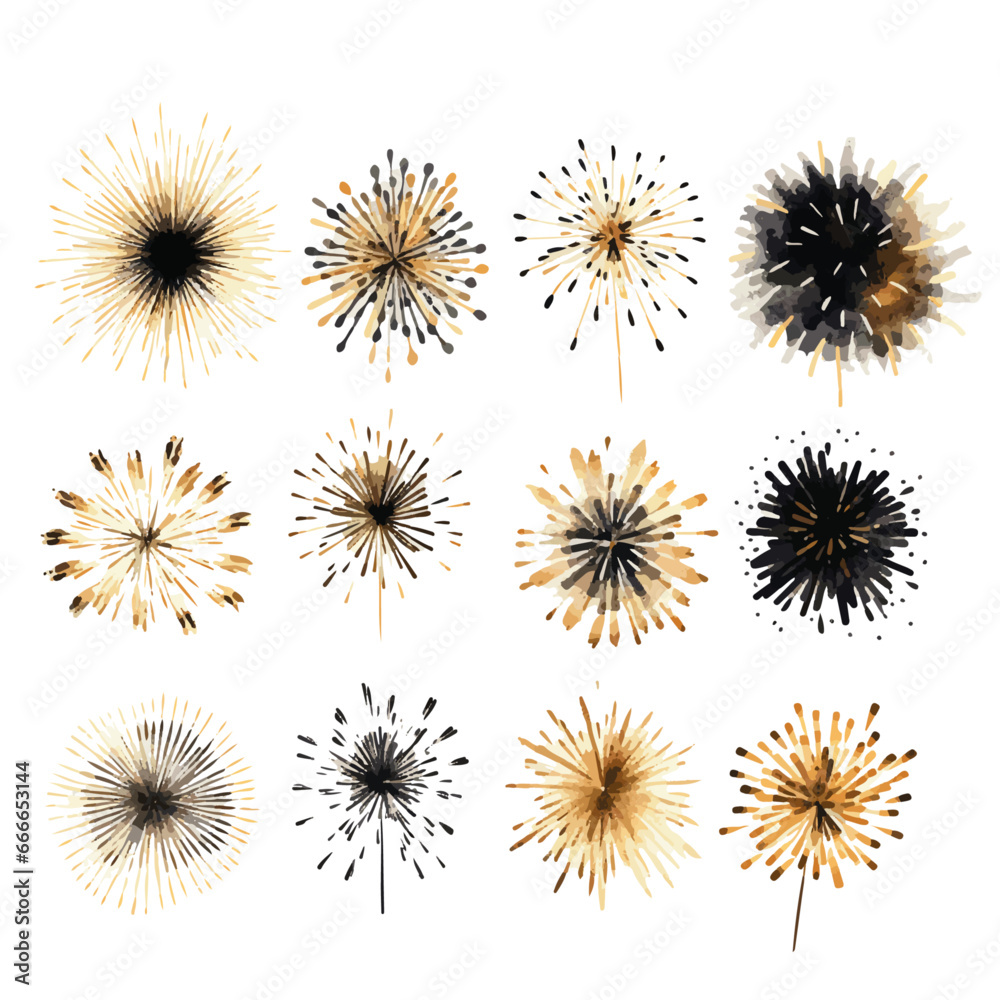 Obraz premium gold and back firework watercolor vectors