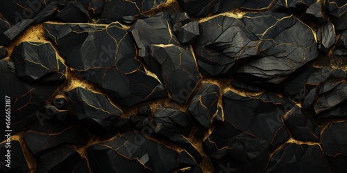 black rock texture with bright shining gold veins, background