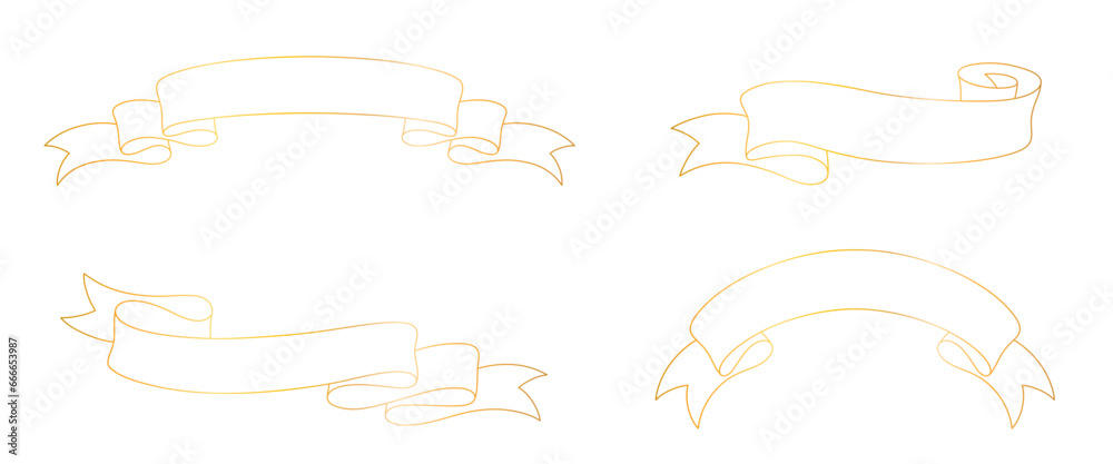 golden ribbon banner line art style collection