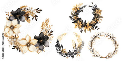 black and gold wreath vectors