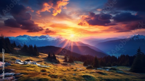 Carpathian mountains at a beautiful sunset 