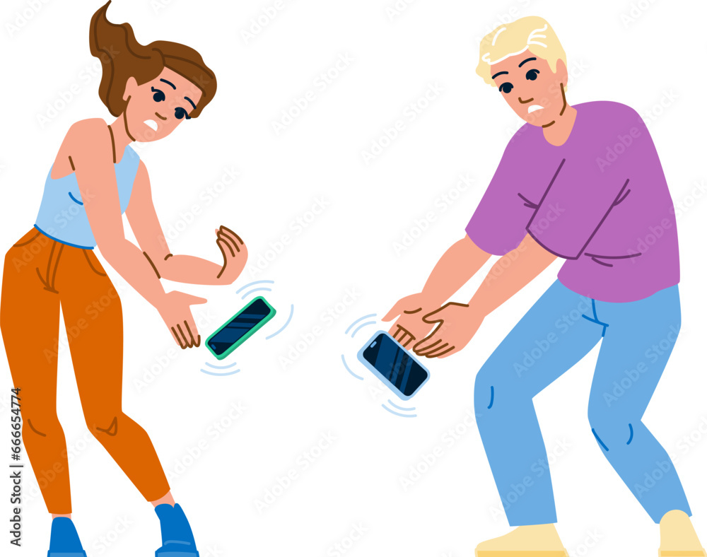 technology dropping phone vector. screen communication, glass smart, holding broken technology dropping phone character. people flat cartoon illustration