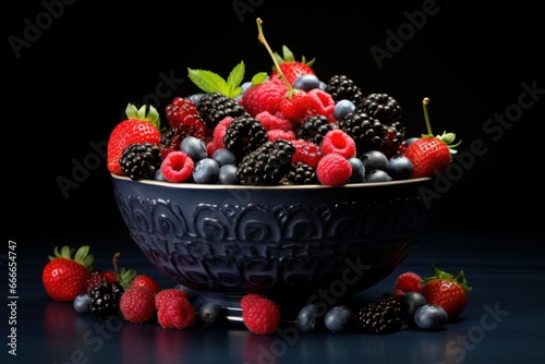 Sweet Bowl various berries. Vitamin garden summer. Generate Ai