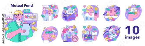 Mutual fund set. Investment fund, asset portfolio invested in stocks.